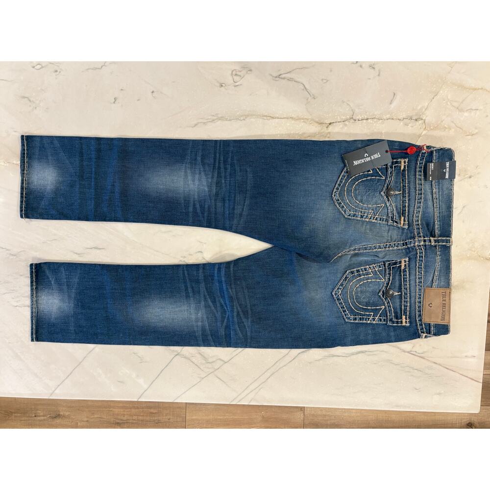 NWT True Religion Ricky straight leg jeans w/ Union Jack Embroidery  Size 38